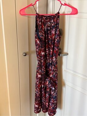DKNY Halter Dress with Burgundy and Navy Floral